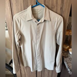 Lululemon New Venture long sleeve dress shirt in a greenish beige color, small
